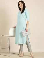 Women Blue Solid Straight Kurta-NJ-3709228-Blue