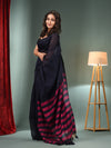 Black Cotton Blend Handwoven Saree With Stripes Pallu-MA50BCT06550049