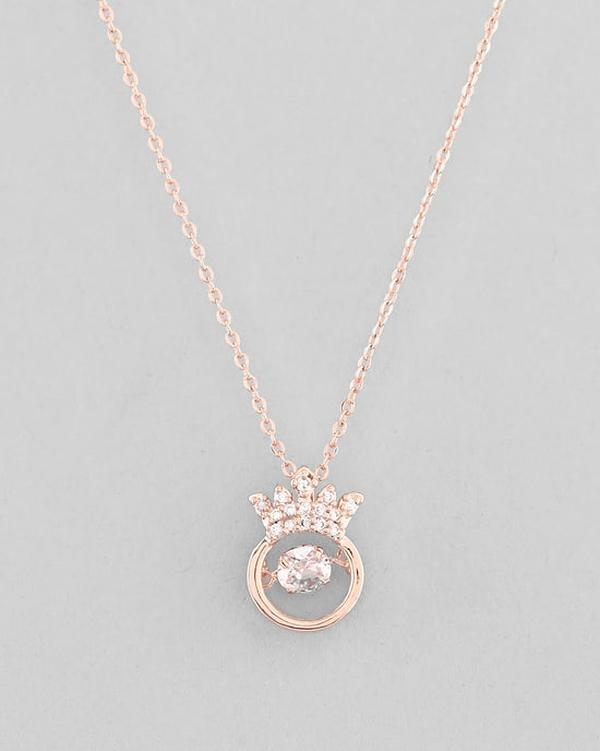 Rose Gold Plated Chain With AD Studded crown Shaped Pendent-VOJ350