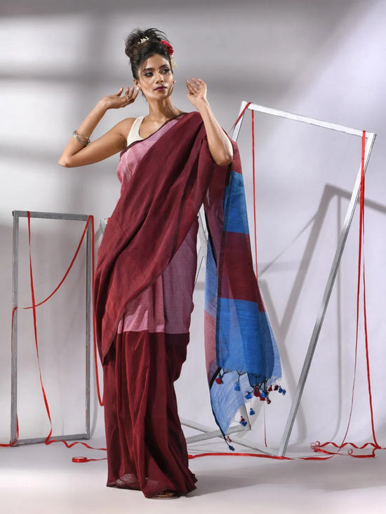 Maroon Half & Half Cotton Saree-MA55CT06440018