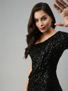 Women's Embellished Black Bodycon Dress-AJ-202-Black