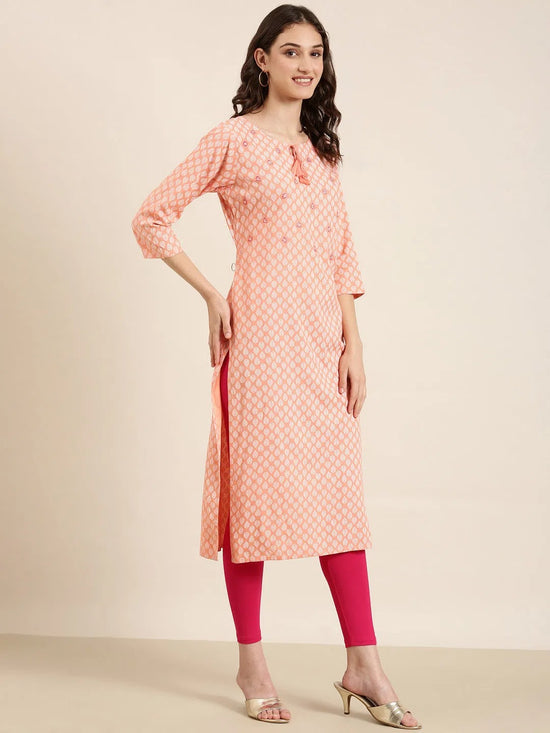 Women Peach Printed Straight Kurta-NJ-3574299-Peach