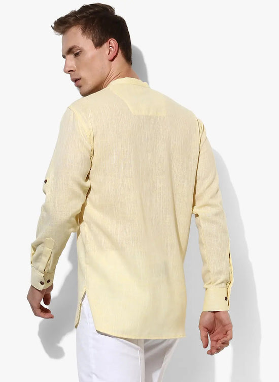 Hangup Men Slim Solid Men's Indian Wear-LemonKurta