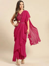 Blouse with prestiched frill gown in Magenta