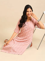 Women's Pink Embellished Straight Kurta-SKC-3266-Pink