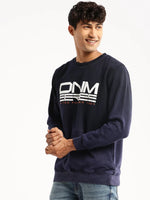 Men Navy Blue Round Neck Typography Pullover-EX-6000-2-Navyblue