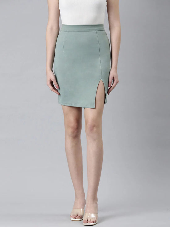 Women Sea Green Solid Pencil Skirt-AE-10611-Seagreen