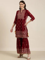 Women Maroon Floral Kurta Set-TF-156-Maroon