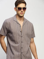 Men Grey Striped Shirt-JOUSKA-1746-Grey