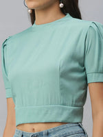 Women's Sea Green Solid Crop Tops-AE-10293-Seagreen