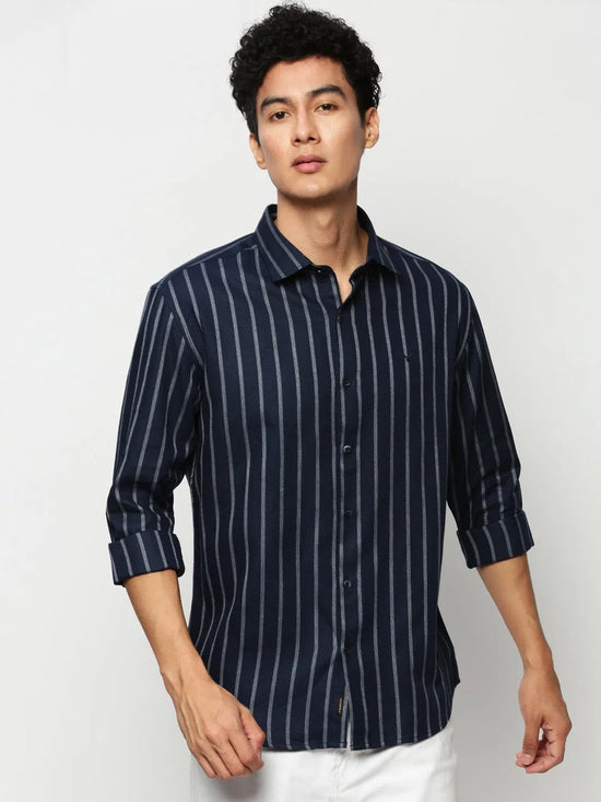 Men Navy Striped Casual Casual Shirts-YARROWSTRIPE-5635-Navyblue