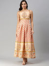 Women's Ethnic Motifs Peach Fit and Flare Kurta-FS-2216-Peach