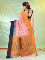 Peach Cotton Ikat Saree With Ganga Jamuna Border-MA66BCT431380073