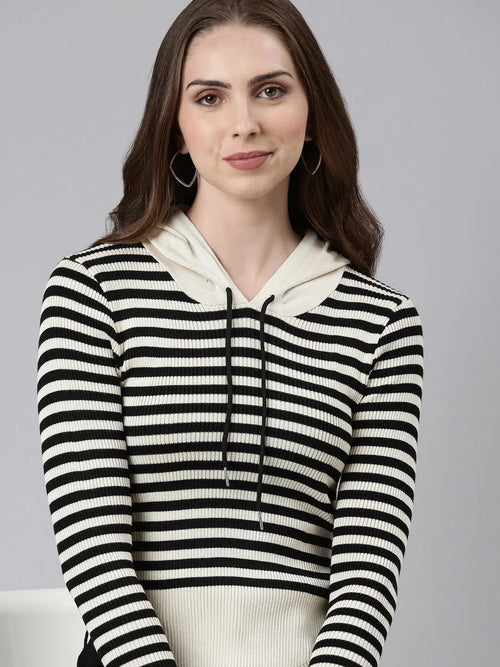 Women Beige Striped Sweatshirt-TG-1080-Beige