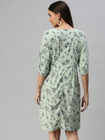 Women Green Printed A-Line Dress-AE-9892-Greennavyblue