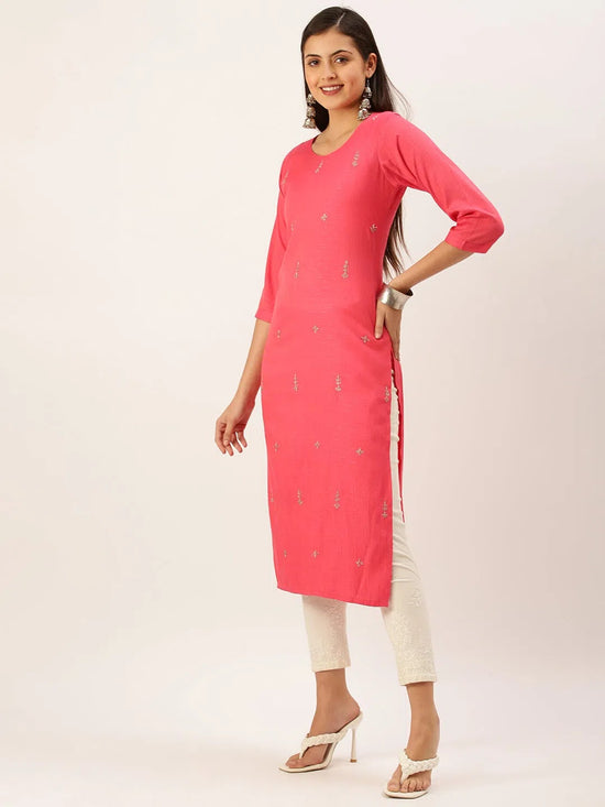 Women's Pink Solid Straight Kurta-SKC-3218-Pink