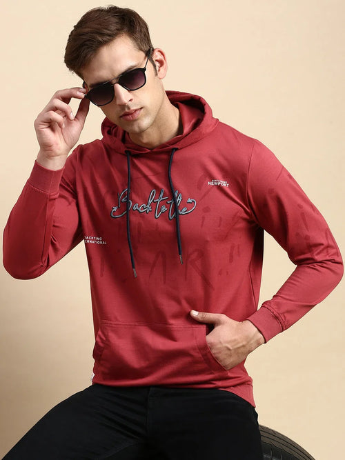 Men Pink Printed Casual Hoodie-BP-1414-Rose