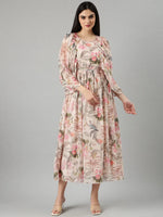 Women Cream Floral Maxi Dress-DW-3782-Cream