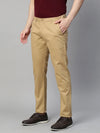 Genips Men's Khakhi Cotton Stretch Caribbean Slim Fit Solid Trousers