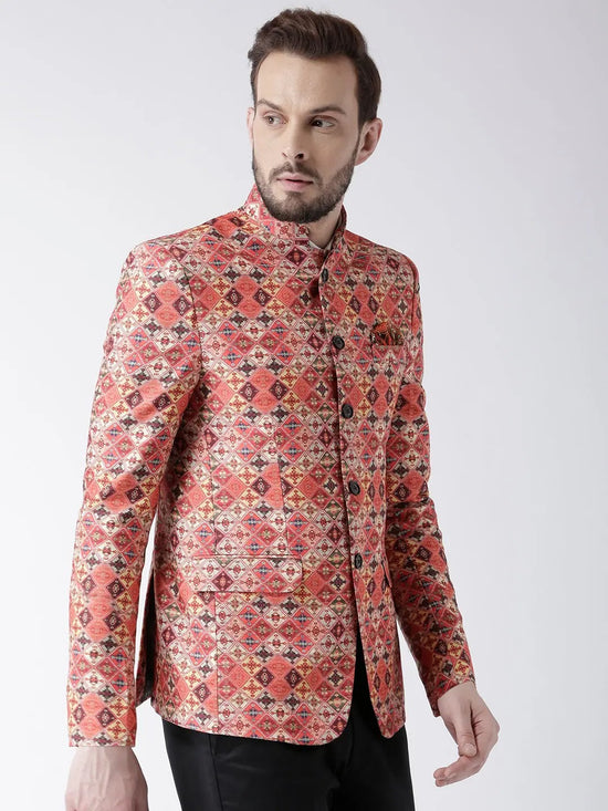 Hangup Men Standard Printed Men Formalwear-D425ButtonBlazer