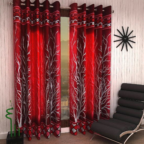 Home Sizzler 2 Piece Eyelet Polyester Door Curtain Set - 7ft, Maroon