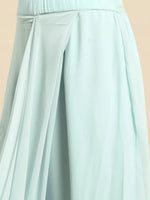 Blouse with prestiched frill gown in Powder Blue