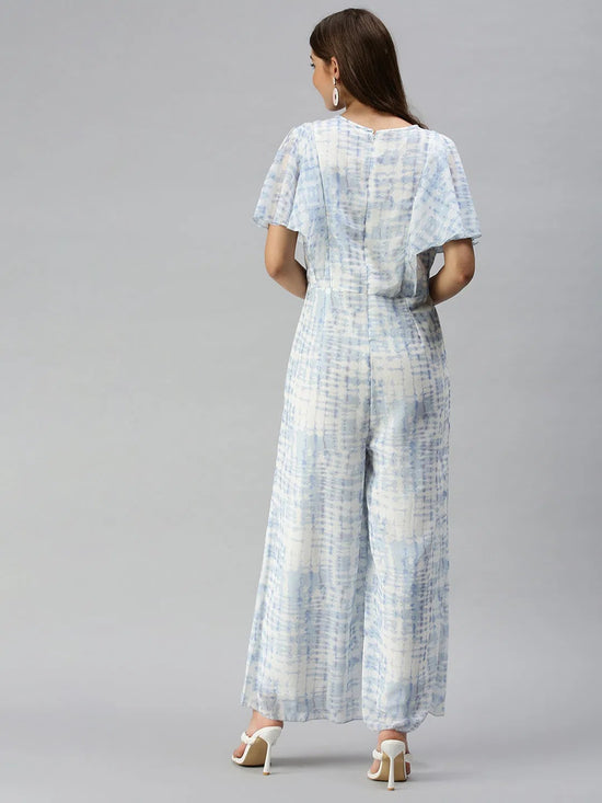 Women's White Printed Jumpsuits-AE-1129-Whiteblue