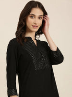 Women Black Solid Straight Kurta-UB-2040A-Black