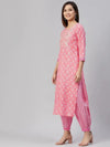 Ahika Women Pink Cotton Embroidered Straight Kurta Salwar Set With Dupatta