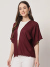 Wine Solid Pom Pom Shrug