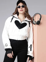 Women Solid White Crop Puffer Jacket-6402-White