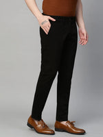 Genips Men's Black Stretch Caribbean Slim Fit Solid Trousers