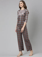 Women Navy Blue Checked Co-Ords-SP-6119-Navyblue