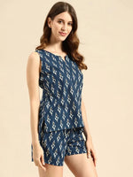 Kurti with Shorts Set in Blue Ikkat Print