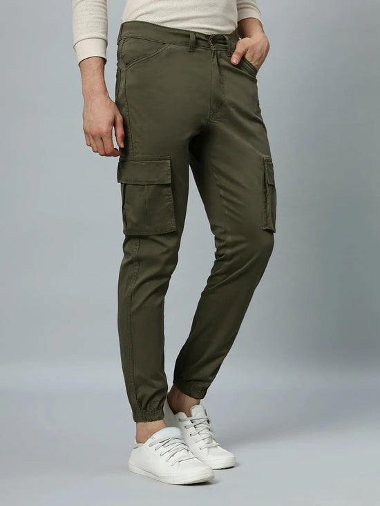 Ribbed Jogger Cargos with 6 pockets-Green