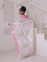 Off White Cotton Handwoven Jamdani Saree-MA64JM401380031