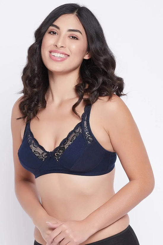 Clovia Non-Padded Non-Wired Full Cup Bra in Navy - Cotton