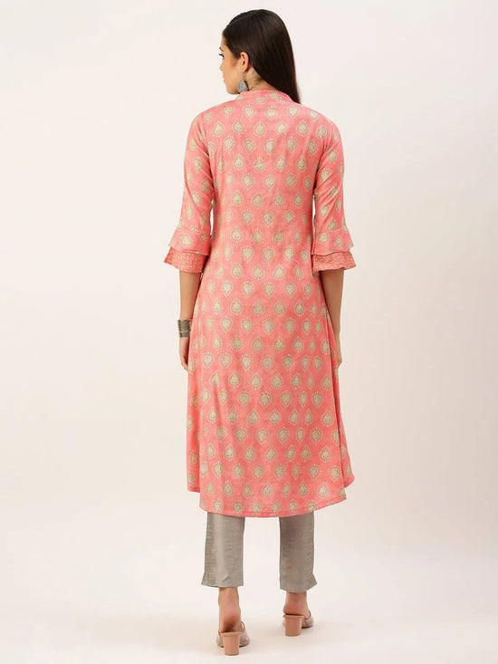 Women's Peach Paisley A-Line Kurta-KG-8109-Peach