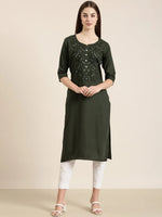 Women Green Solid Straight Kurta-NJ-3709228-Green