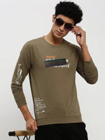 Men Green Typographic Sweatshirt-STCW-PW-437-Olive