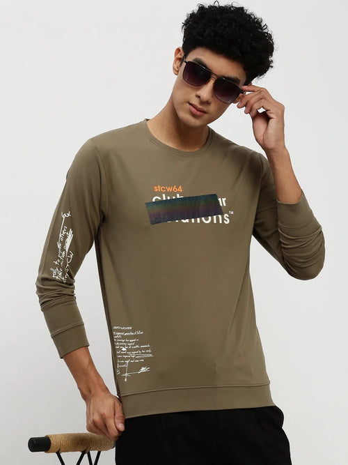 Men Green Typographic Sweatshirt-STCW-PW-437-Olive