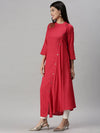 Women's Pink Solid A-Line Kurta-DWBR09-Pink