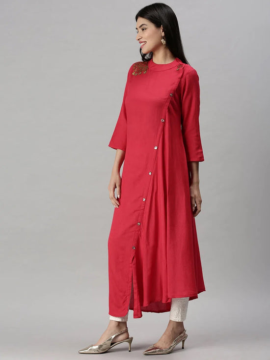 Women's Pink Solid A-Line Kurta-DWBR09-Pink