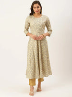 Women's Grey Printed A-Line Kurtas-HO-1440-Grey