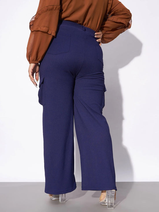 Women Navy Pleated Detail Straight Pants