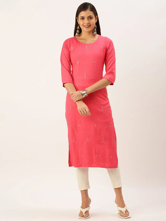 Women's Pink Solid Straight Kurta-SKC-3218-Pink