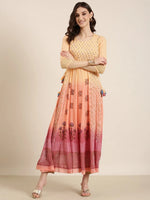 Women Peach Floral Anarkali Kurta-RF-2137-Peach