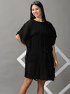 Women's Black Solid Kaftan Dress-AE-15697-Black