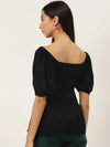 Black Smocking Peplum Top