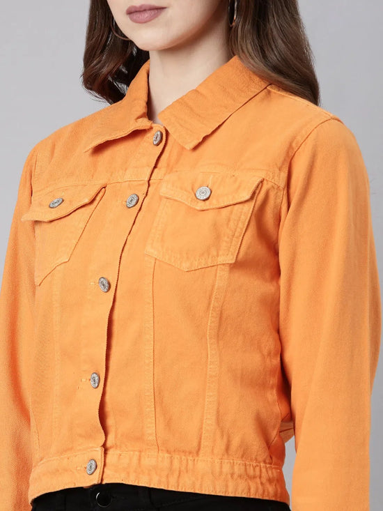 Women Orange Solid Denim Jacket-GZ-5598-Orange